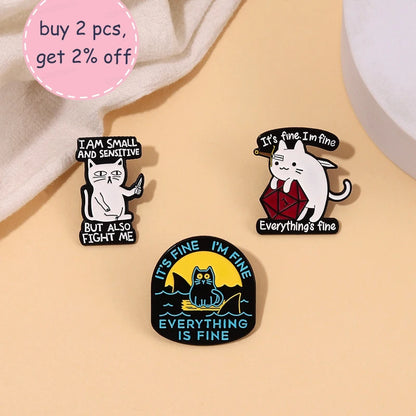 Fun Cat Pins - Standoff Kitty, I'm Fine, and More!