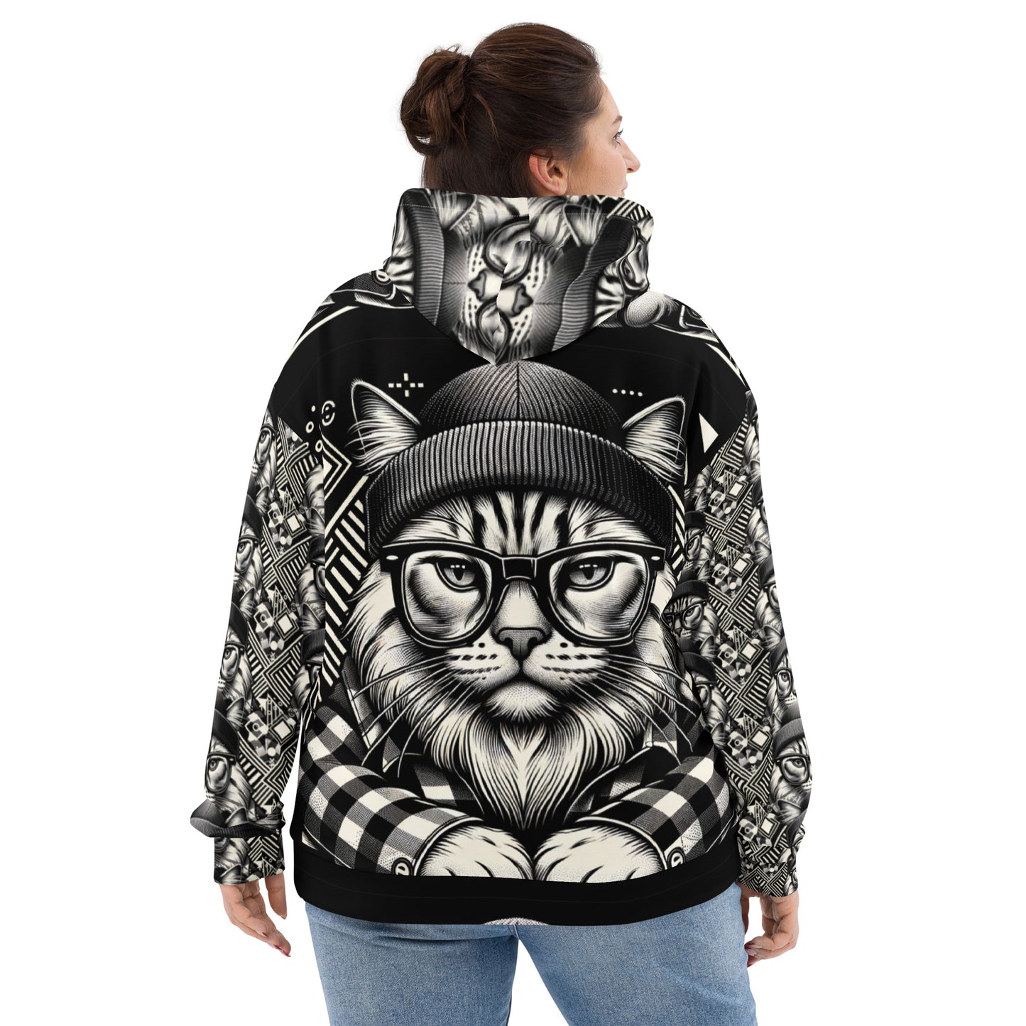 Patterned Wintery Cat Hoodie