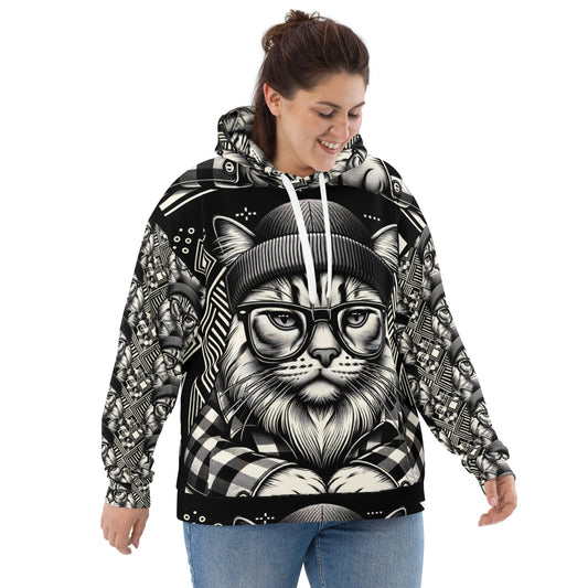 Patterned Wintery Cat Hoodie